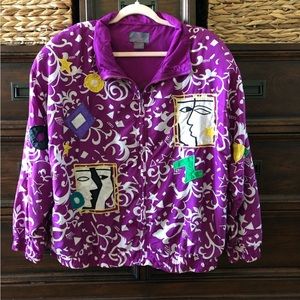 Swell Vintage 80's/90's 100% silk abstract bomber Jacket in size XL